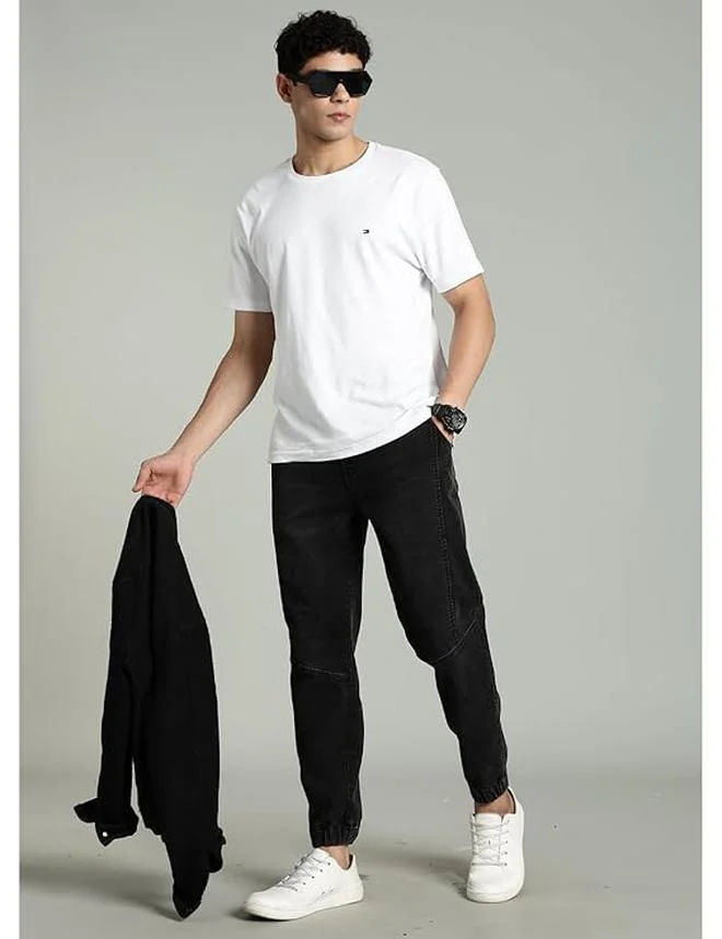 Inkd Grey Grounds Men's Regular Fit Joggers - Mid -Rise | Cotton Blend | Stretchable Fabric| Elasticated Waistband | Jeans for Men for Men | Best Price UAE
